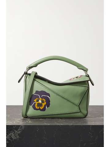 LOEWE + Joe Brainard Puzzle mini Schultertasche aus strukturiertem Leder mit Blumenprint
