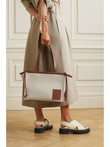 LOEWE Cushion small leather-trimmed canvas-jacquard tote