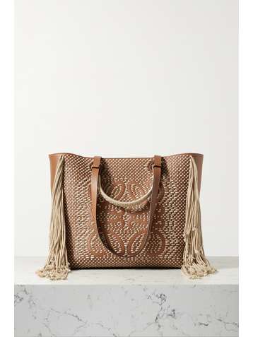 LOEWE Anagram medium fringed embroidered leather tote