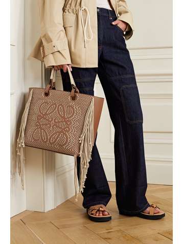 LOEWE Anagram medium fringed embroidered leather tote