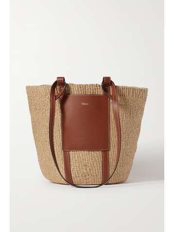 CHLOÉ + NET SUSTAIN leather-trimmed raffia basket bag