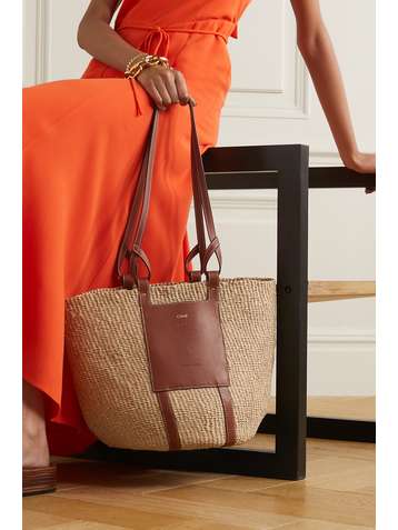 CHLOÉ + NET SUSTAIN leather-trimmed raffia basket bag
