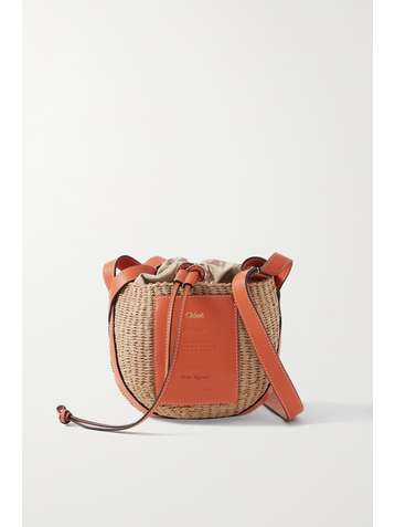 CHLOÉ + NET SUSTAIN leather-trimmed raffia bucket bag