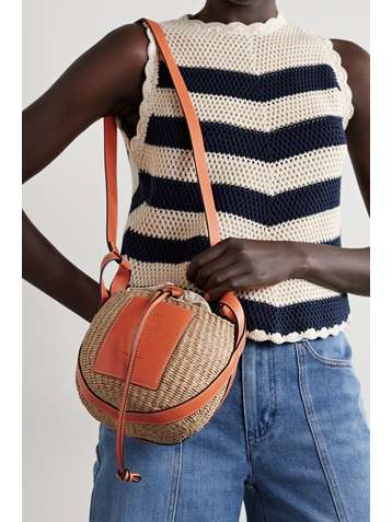 CHLOÉ + NET SUSTAIN leather-trimmed raffia bucket bag