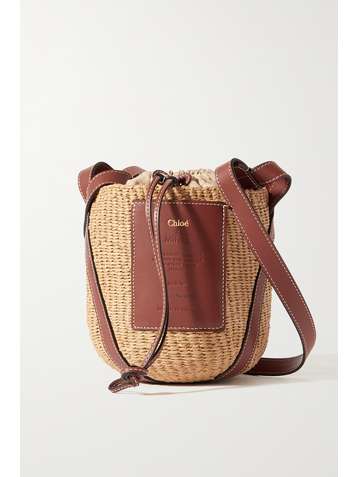 CHLOÉ + NET SUSTAIN leather-trimmed raffia bucket bag