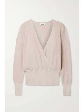 L'AGENCE Blair wrap-effect metallic knitted sweater