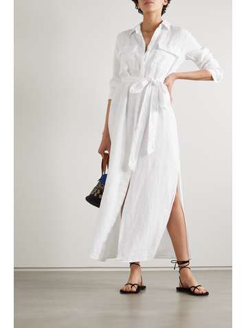 L'AGENCE Cameron belted linen maxi shirt dress