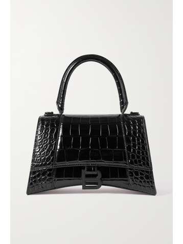 BALENCIAGA Hourglass kleine Tote aus Glanzleder mit Krokodileffekt