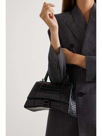 BALENCIAGA Hourglass kleine Tote aus Glanzleder mit Krokodileffekt