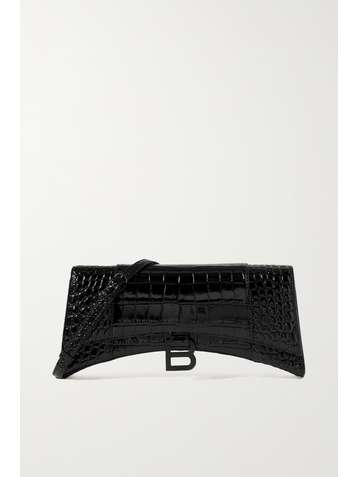 BALENCIAGA Hourglass Sling Schultertasche aus Leder mit Krokodileffekt