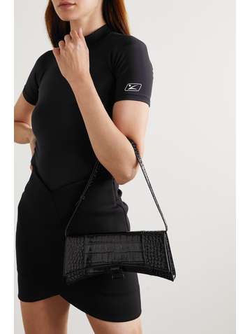 BALENCIAGA Hourglass Sling Schultertasche aus Leder mit Krokodileffekt