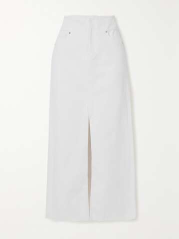 FRAME Frayed stretch-denim maxi skirt