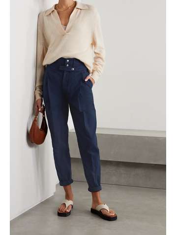 FRAME Twisted pleated cotton tapered pants