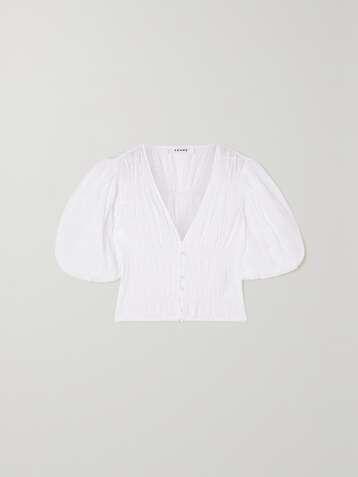 FRAME Julianne cropped ruched stretch-cotton voile blouse
