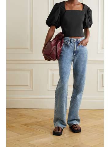 FRAME Nina cropped cotton-poplin blouse