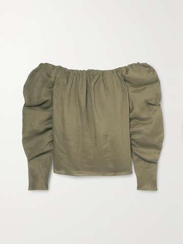 FRAME Off-the-shoulder ramie blouse