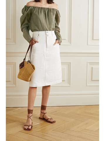 FRAME Off-the-shoulder ramie blouse