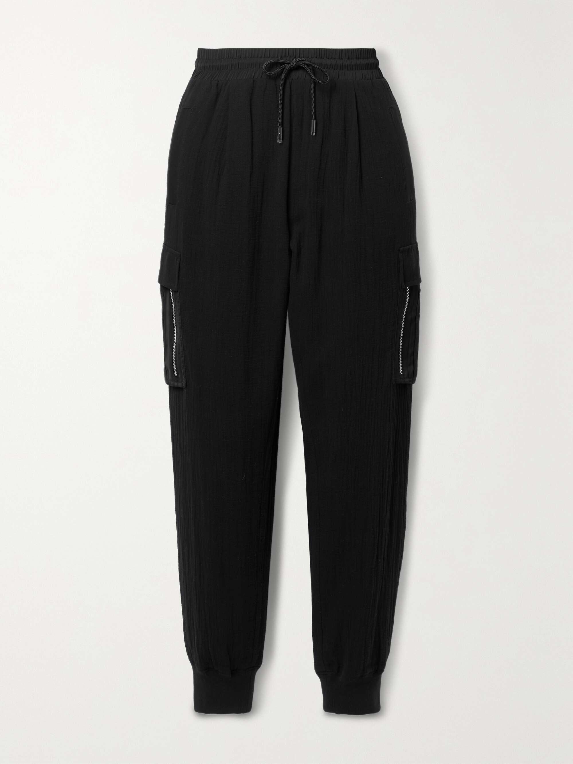 Black Satin-trimmed cotton-gauze track 