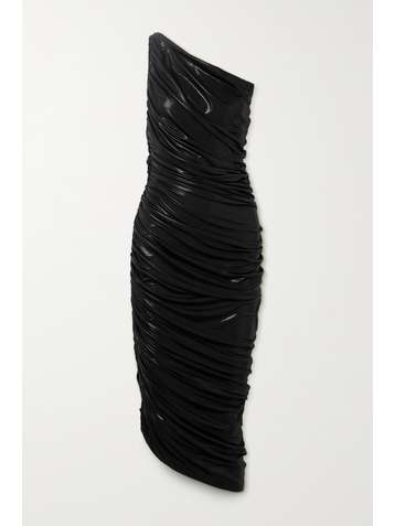NORMA KAMALI Diana one-shoulder ruched metallic stretch-jersey dress
