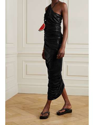 NORMA KAMALI Diana one-shoulder ruched metallic stretch-jersey dress