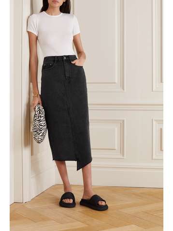 KSUBI Jagged asymmetric denim midi skirt