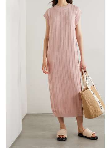 MR MITTENS Pointelle-knit cotton midi dress