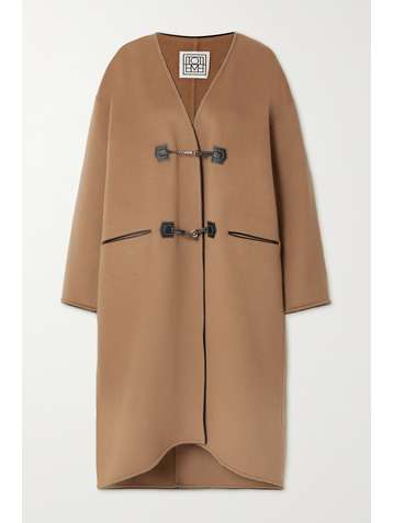 TOTÊME Leather-trimmed brushed wool and cashmere-blend coat