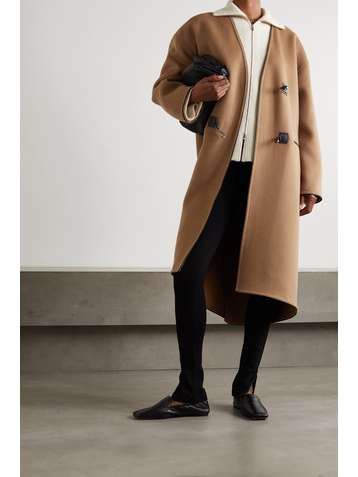 TOTÊME Leather-trimmed brushed wool and cashmere-blend coat