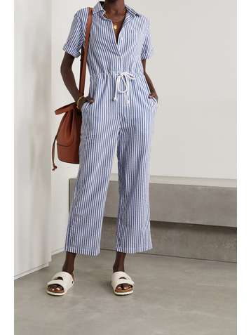 ALEX MILL Benny striped cotton-seersucker jumpsuit