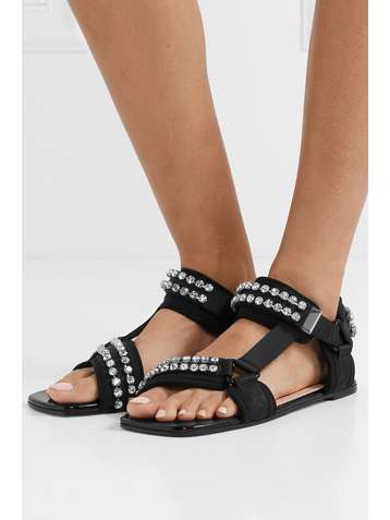 GUCCI Shea crystal-embellished canvas and neoprene sandals