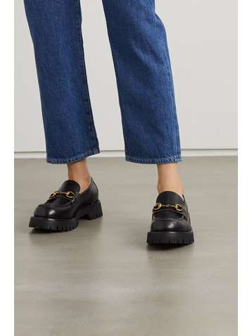 GUCCI Horsebit-detailed metallic embroidered leather platform loafers