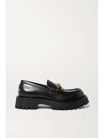 GUCCI Horsebit-detailed metallic embroidered leather platform loafers