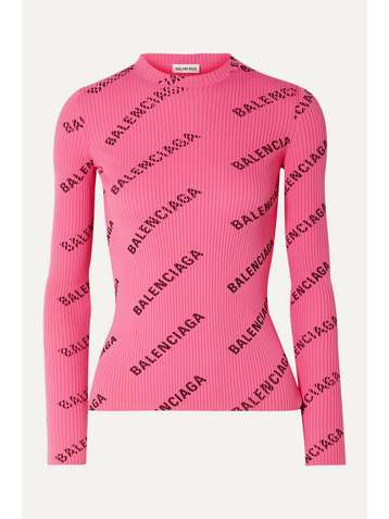 BALENCIAGA Printed ribbed-knit top