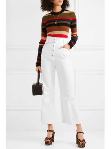 MIU MIU Belted cotton-twill flared pants