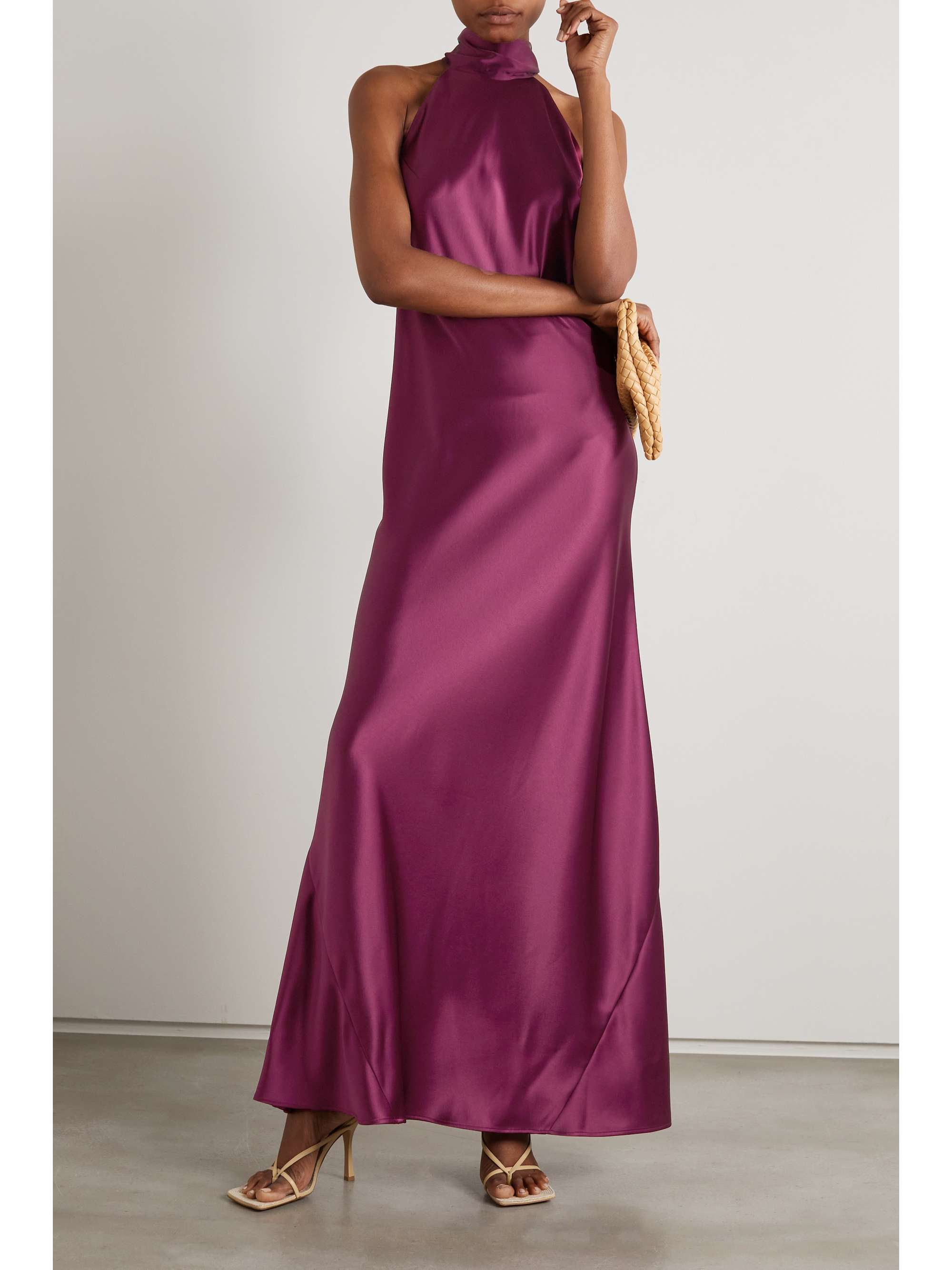 GALVAN Sienna satin halterneck gown