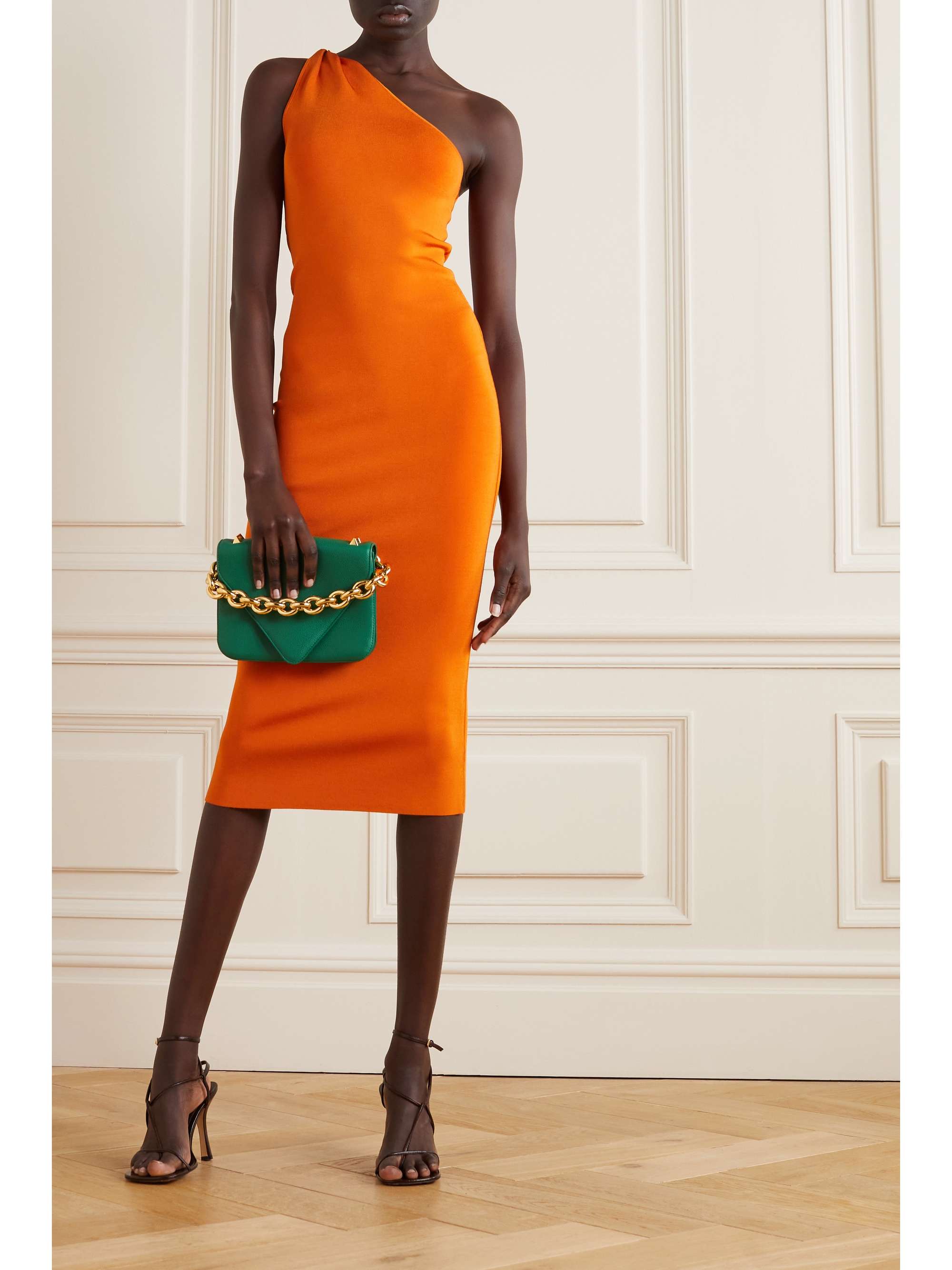 Orange Persephone one-shoulder stretch-knit midi dress | GALVAN | NET-A ...