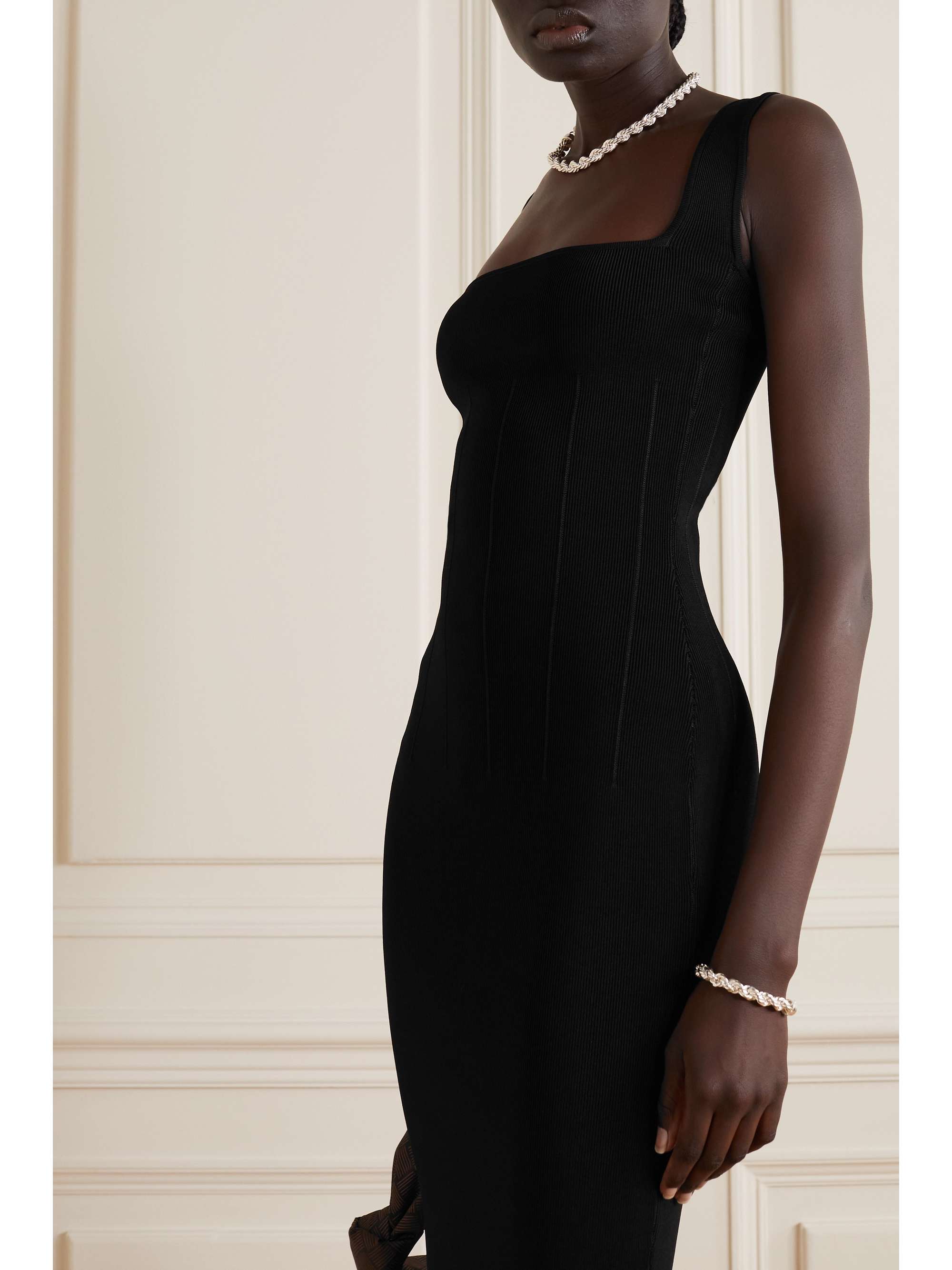 GALVAN Atalanta pleated stretch-knit midi dress