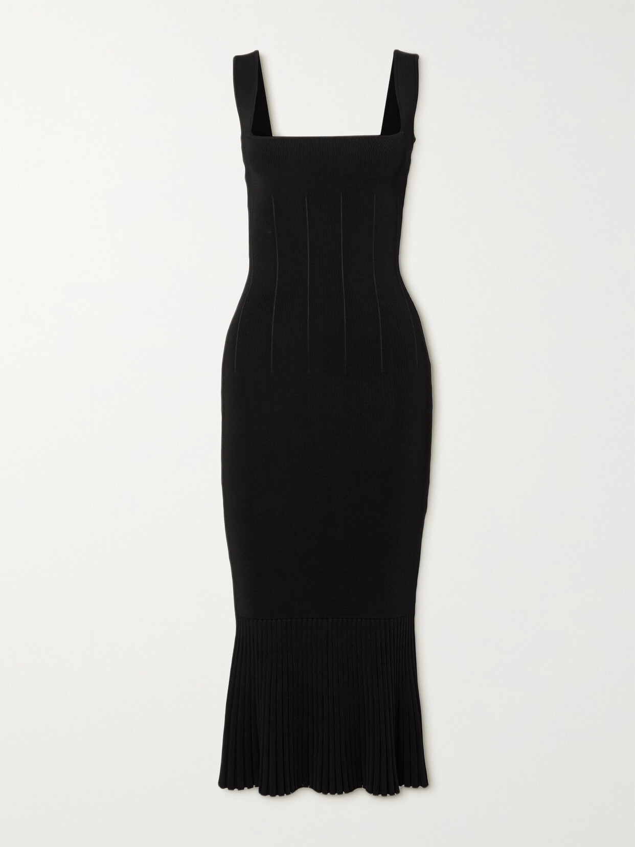 Galvan Atalanta Pleated Stretch-knit Midi Dress - Black