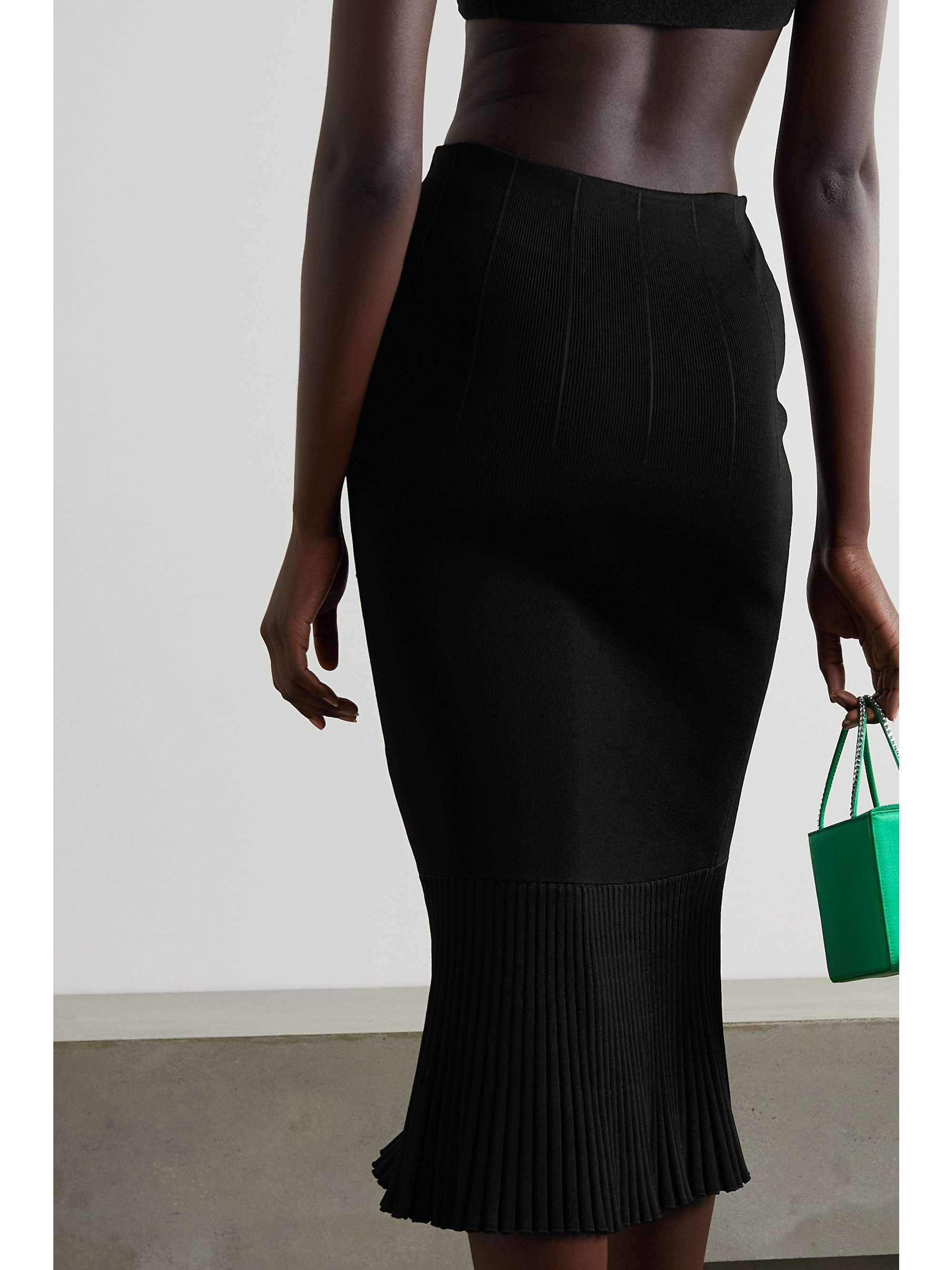 GALVAN Atlanta pleated ribbed stretch-knit skirt