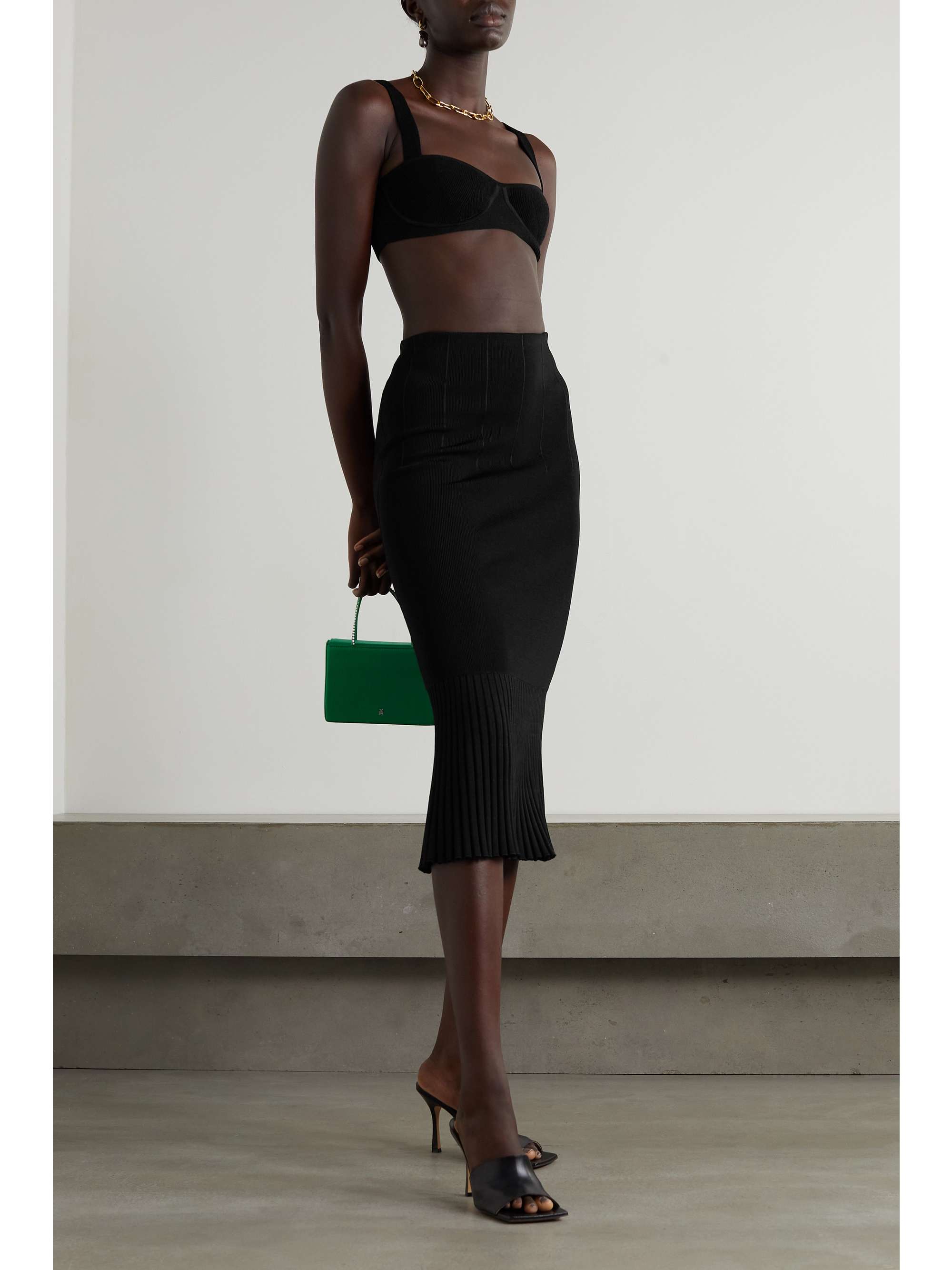 GALVAN Atlanta pleated ribbed stretch-knit skirt