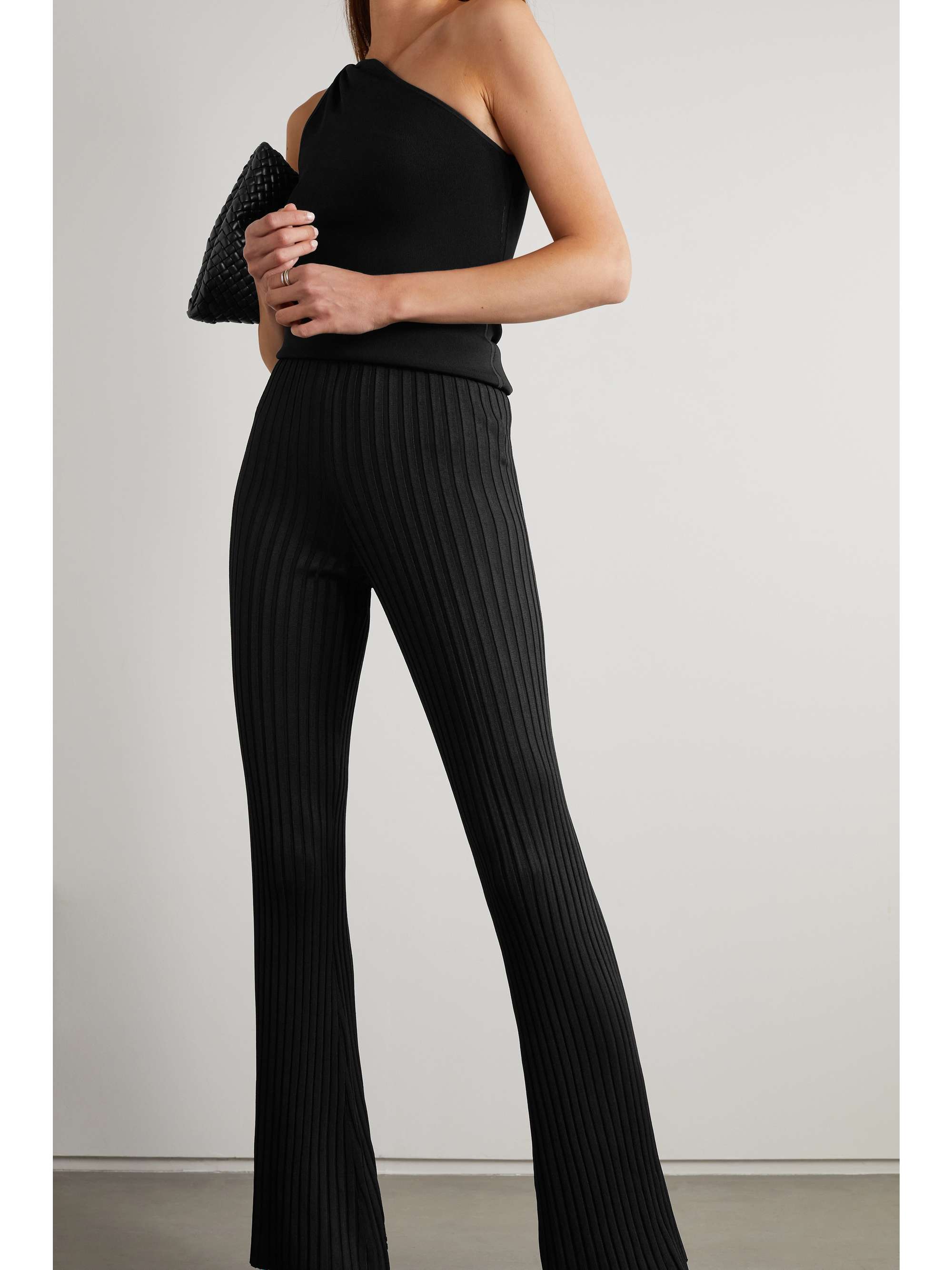 Black Rhea ribbed-knit straight-leg 