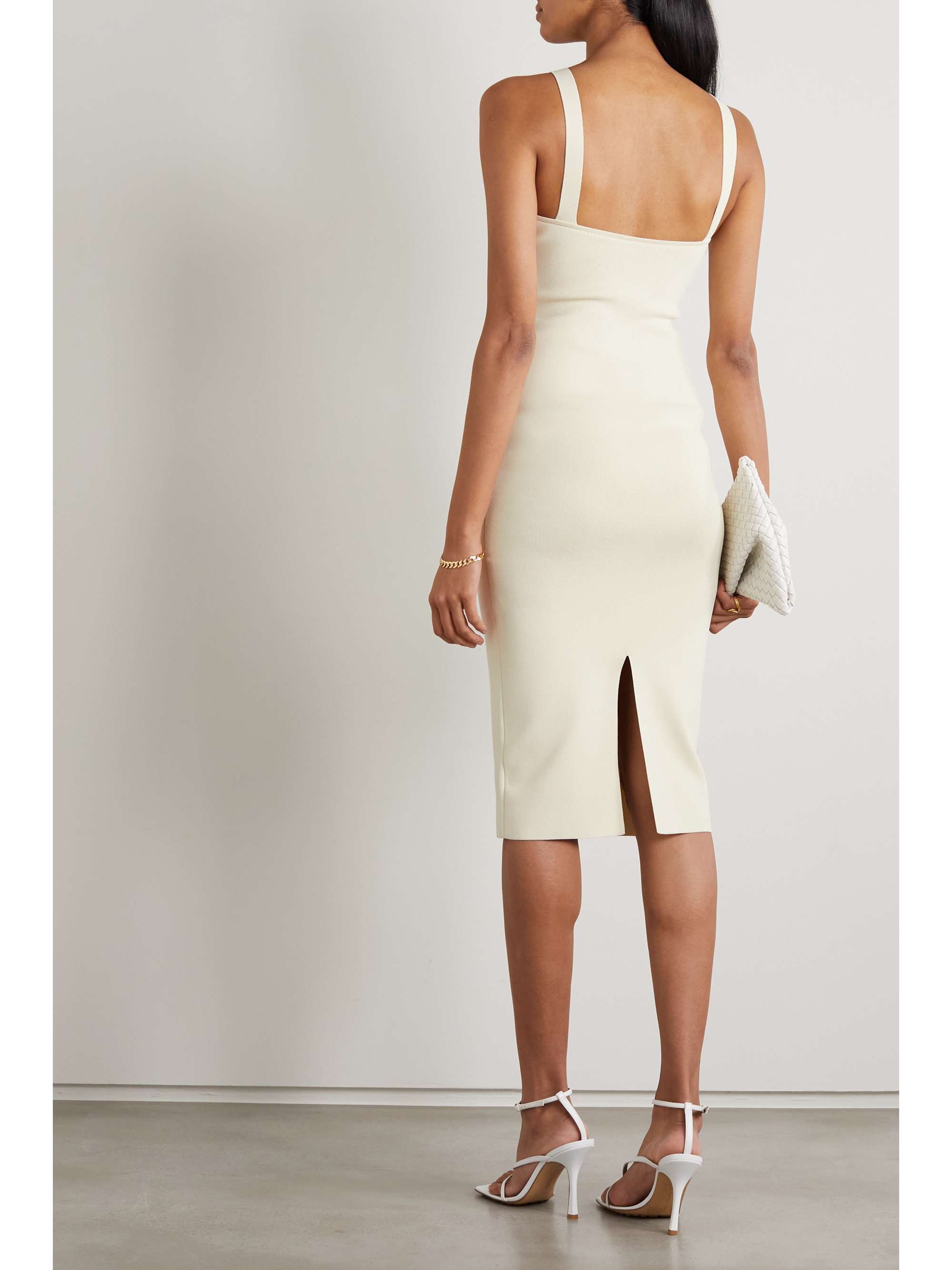 GALVAN Venus cutout ribbed-knit midi dress