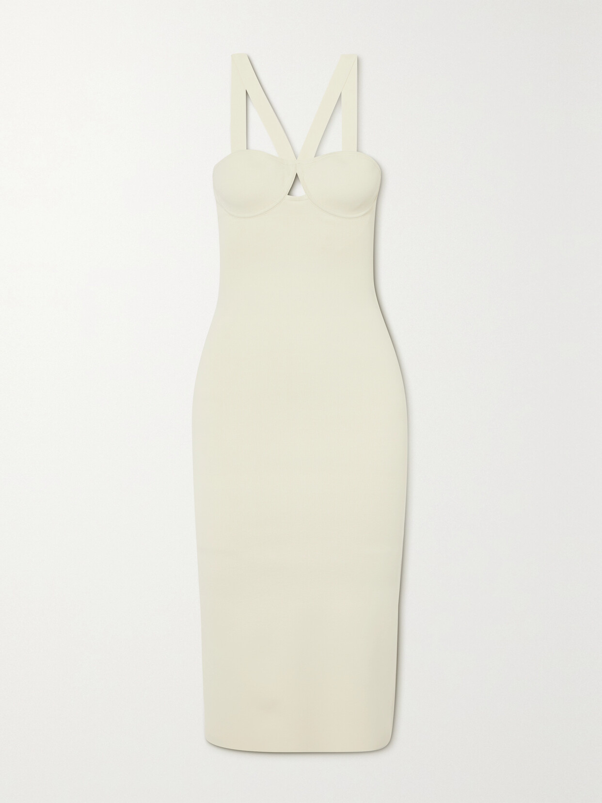 Galvan Venus Cutout Ribbed-knit Midi Dress - Ivory