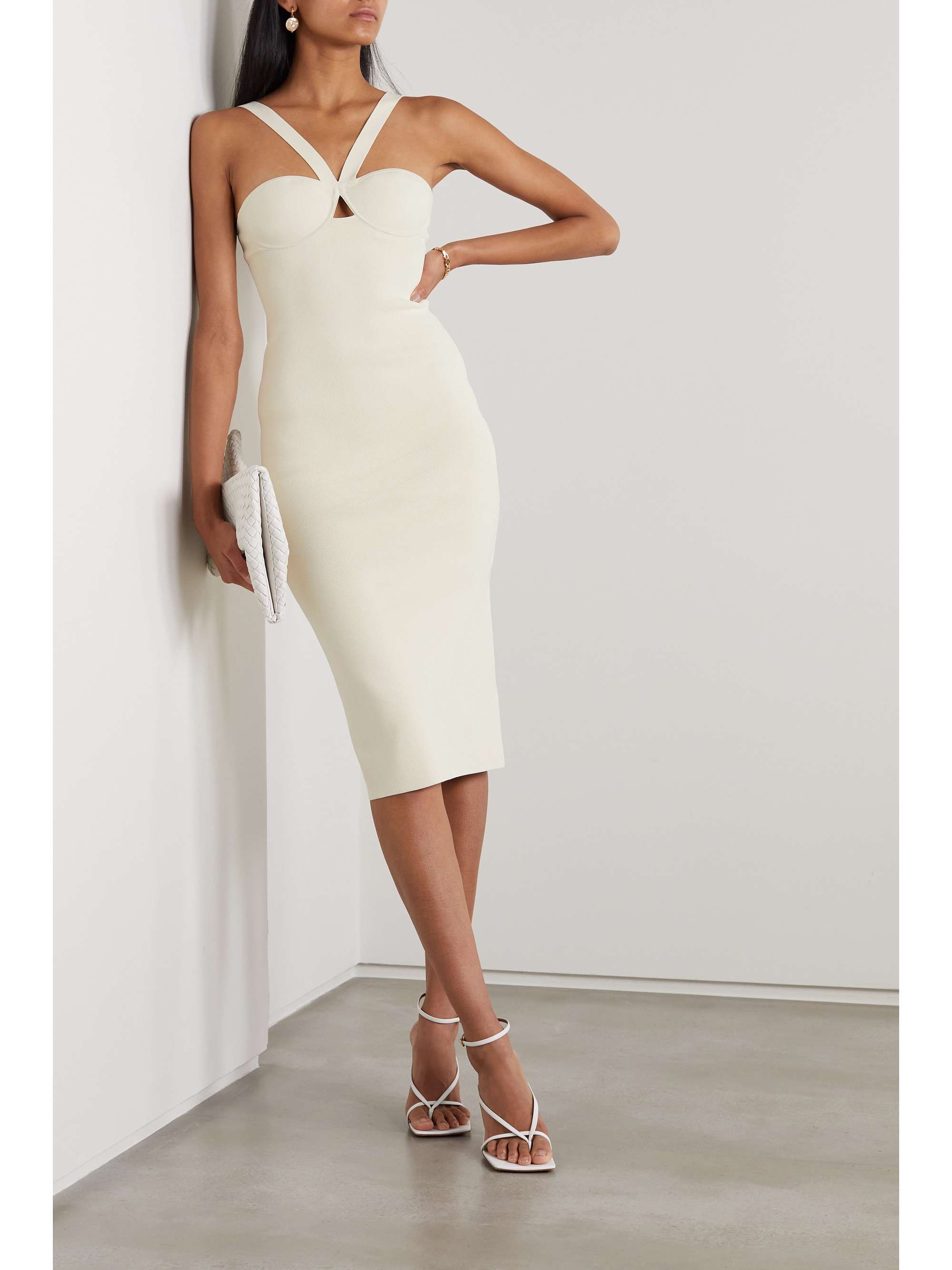 GALVAN Venus cutout ribbed-knit midi dress