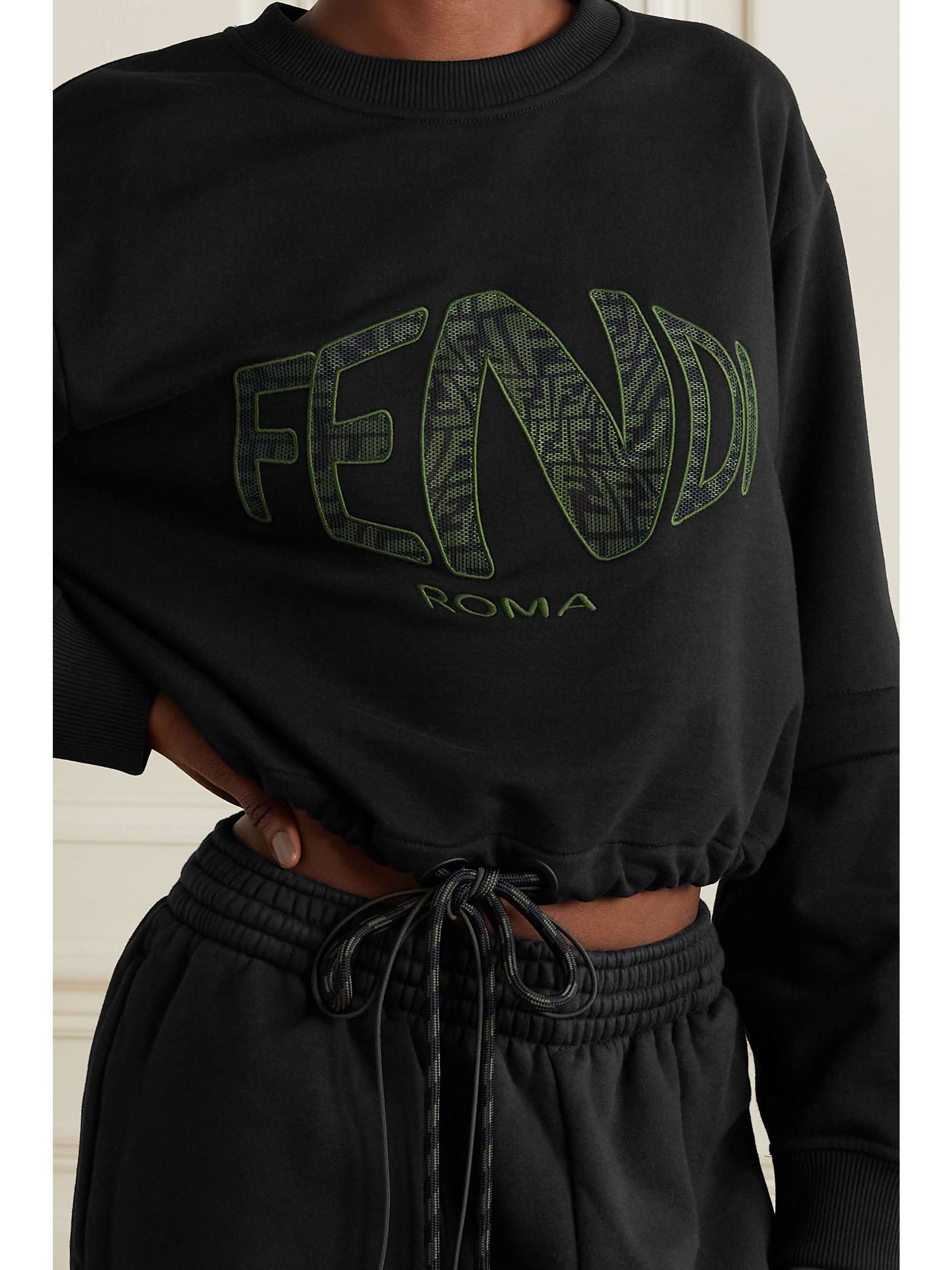Fendi - Convertible Appliquéd Cotton-Jersey Sweatshirt - Black - Large - Net A Porter