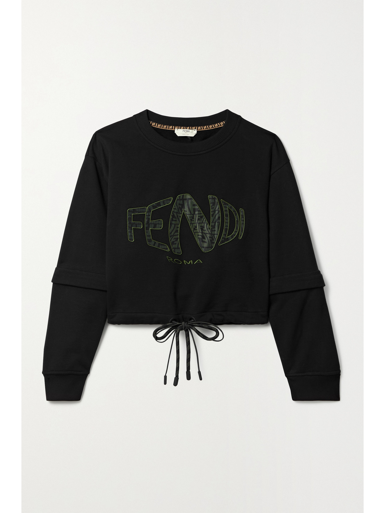 FENDI CONVERTIBLE APPLIQUÉD COTTON-JERSEY SWEATSHIRT