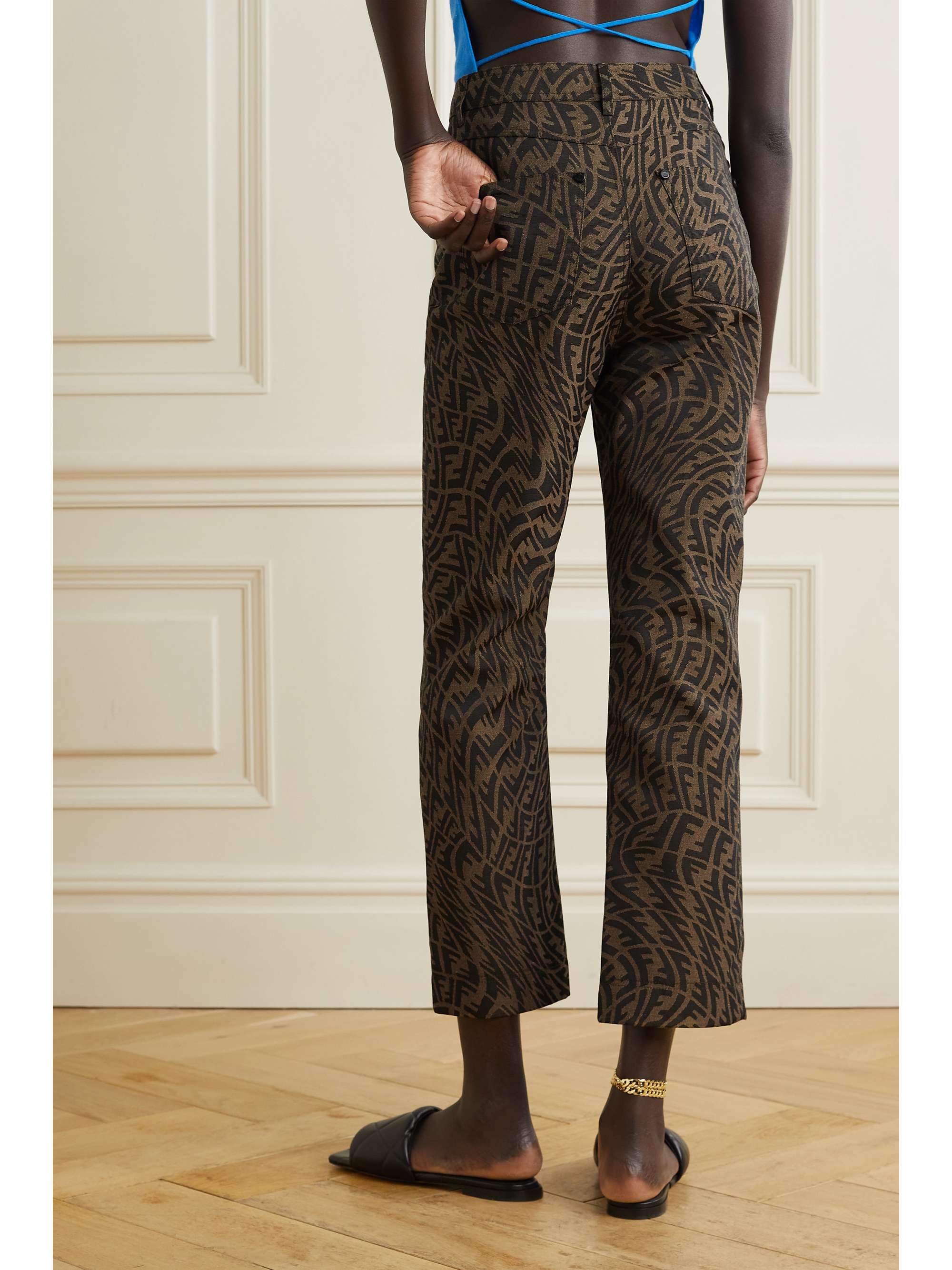 Brown Jacquard flared pants | FENDI 