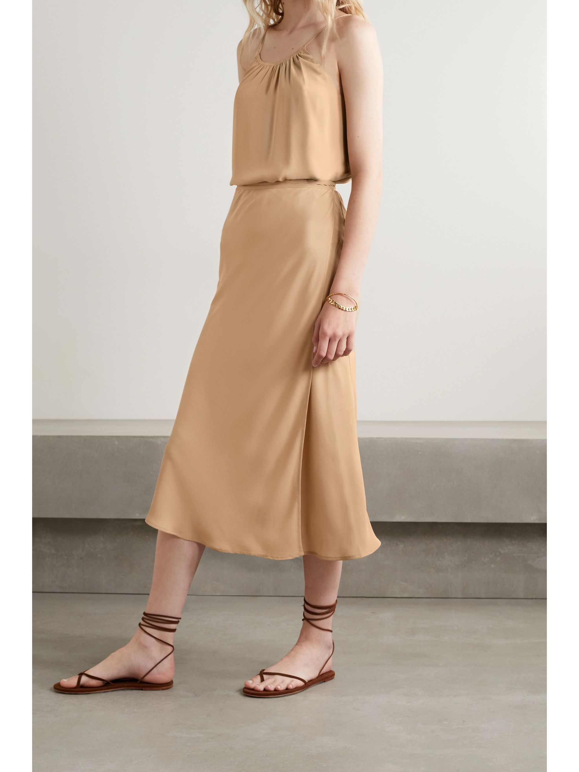 Tan Georgette wrap skirt | ATM ANTHONY 