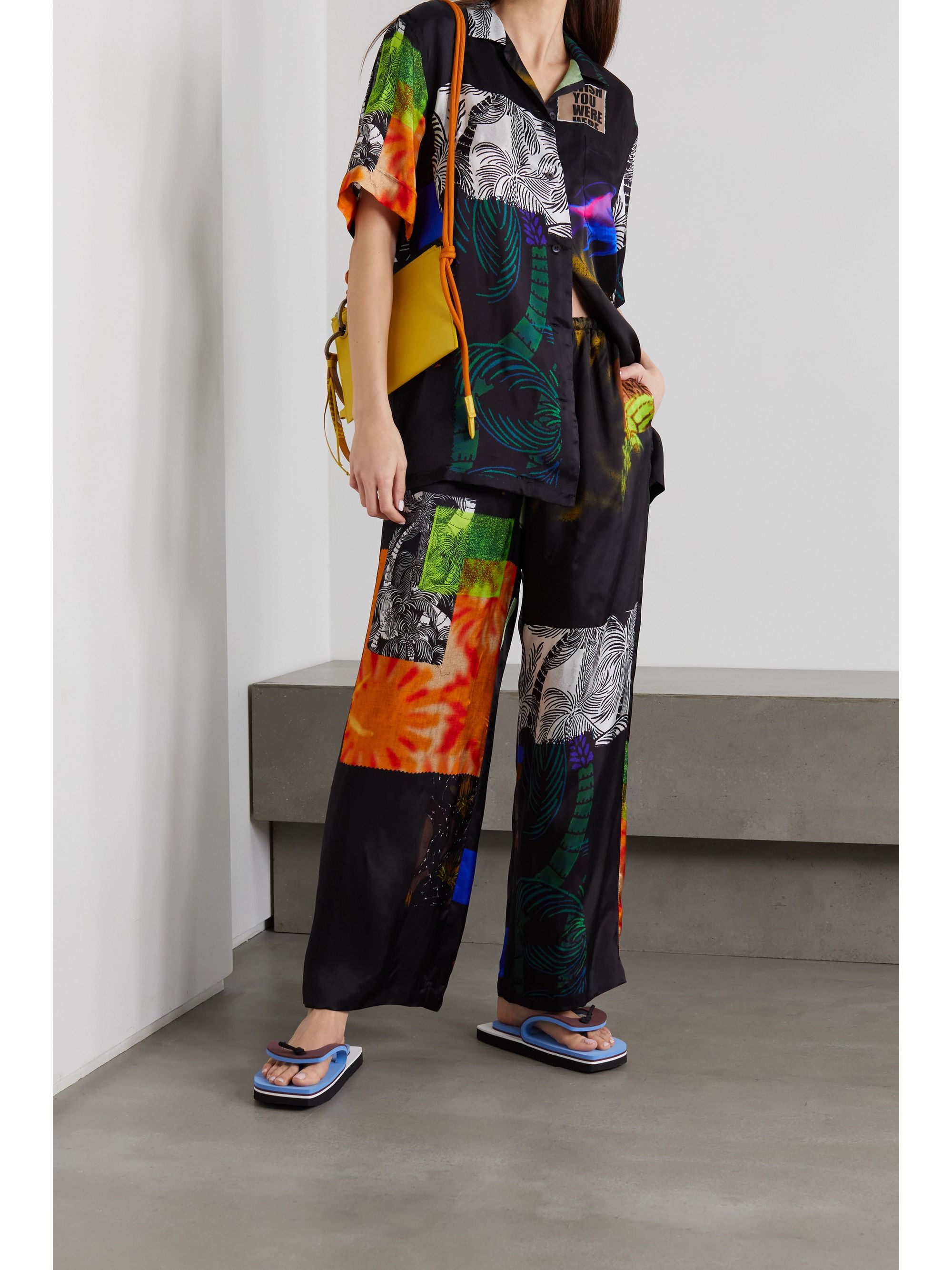 DRIES VAN NOTEN Puvis printed satin-twill wide-leg pants