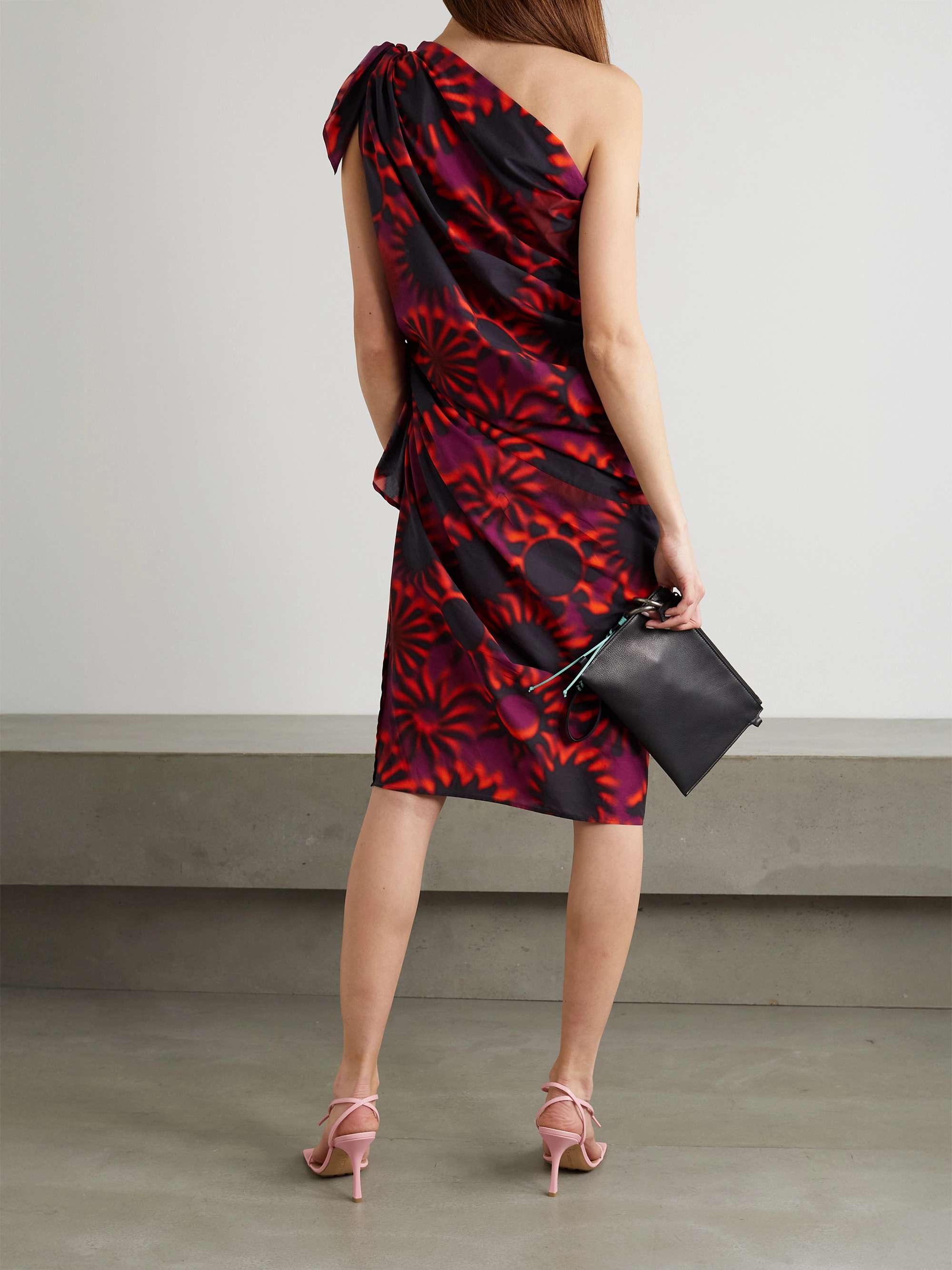DRIES VAN NOTEN One-shoulder knotted printed cotton-poplin midi dress